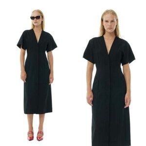 GANNI NWT Drapey Melange Midi Dress Black – Size 34 / US 2 XS